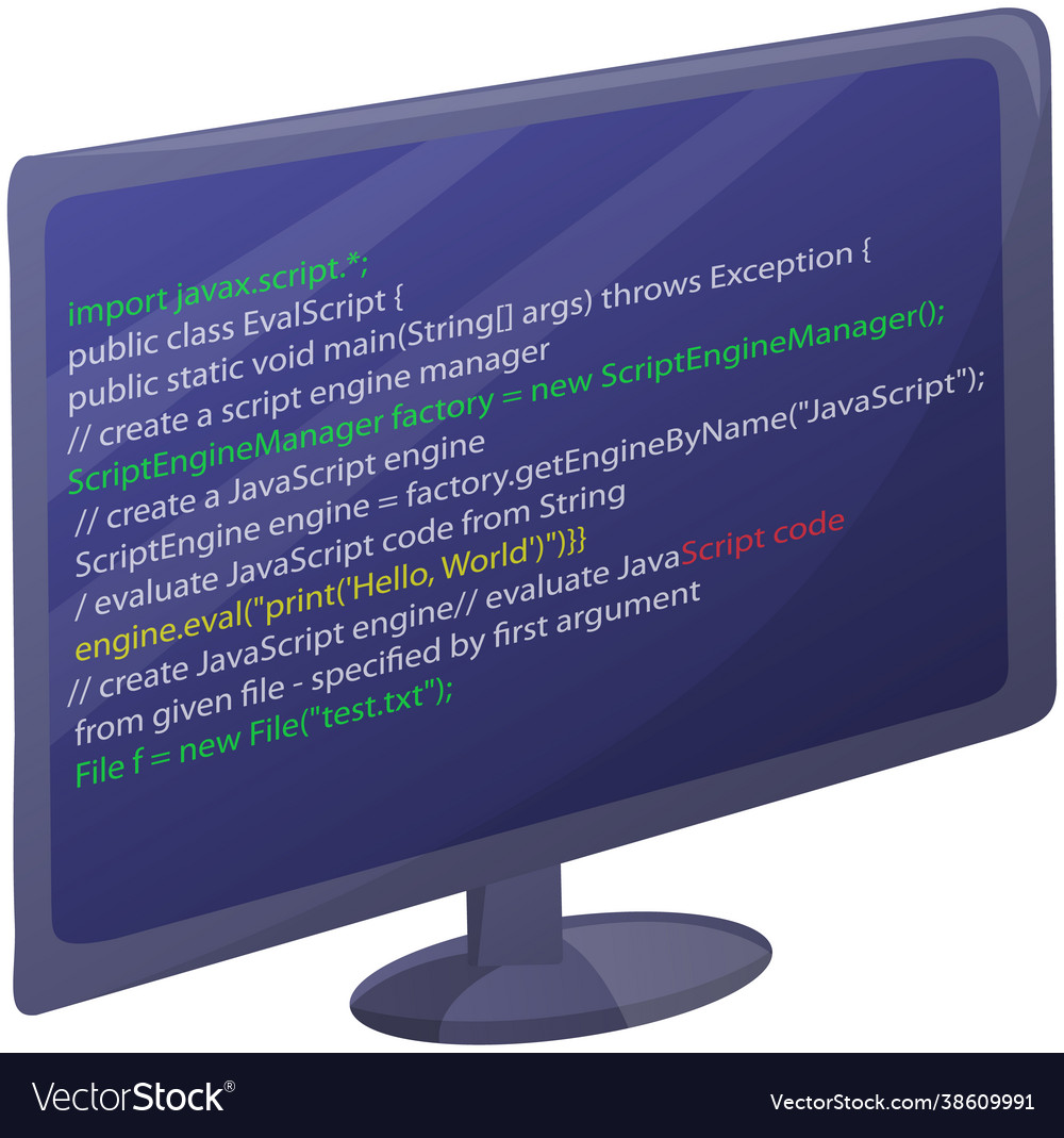 Workplace office worker with code screen vector image Workplace office worker with code screen