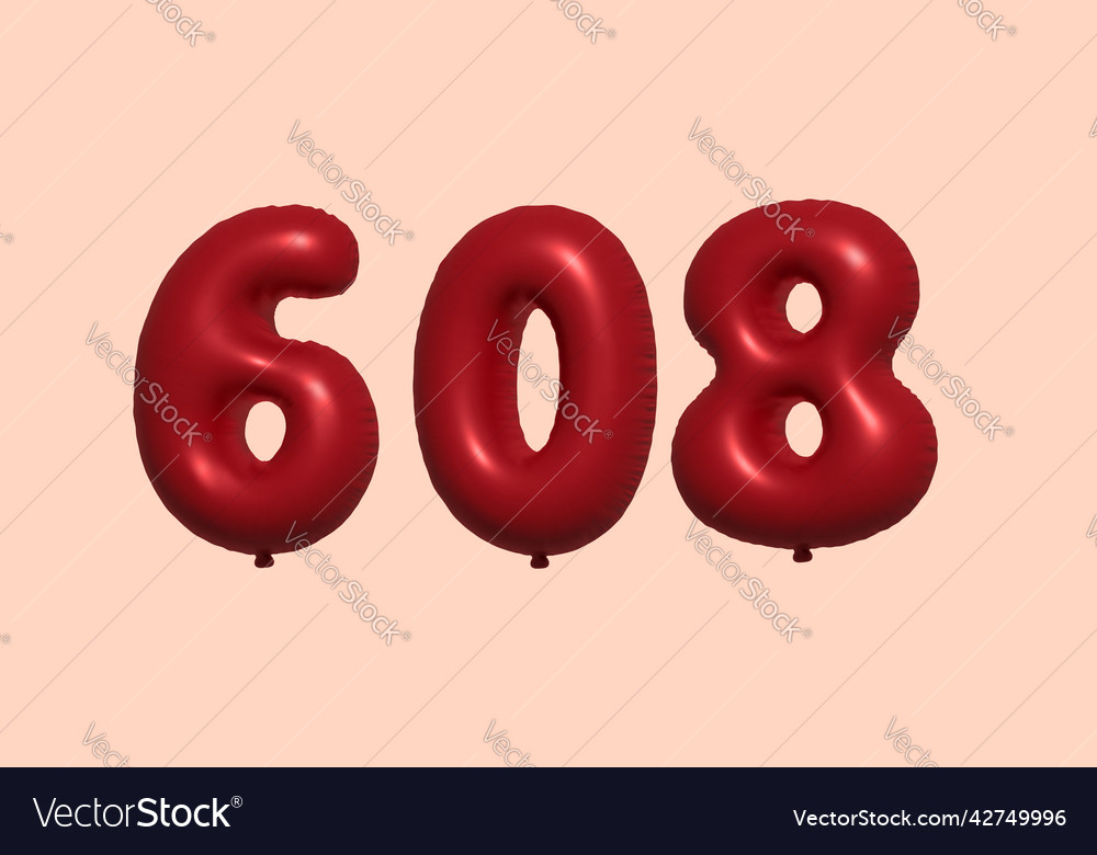 608 3d number balloon made of realistic metallic Vector Image