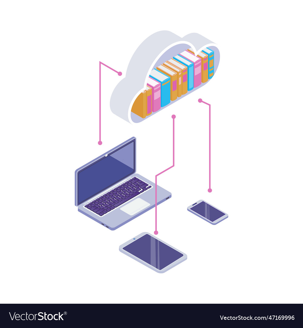 Cloud library gadgets composition Royalty Free Vector Image