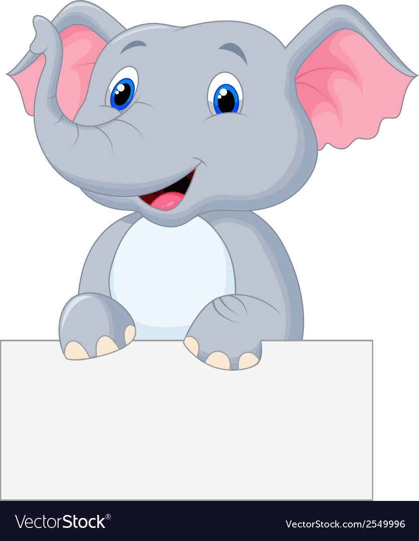 Cute elephant cartoon holding blank sign Vector Image