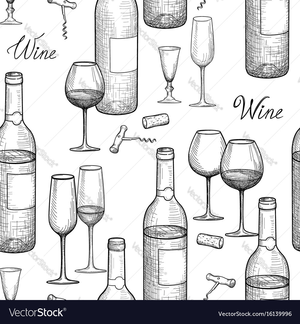 Drink wine seamless engrave pattern glass Vector Image