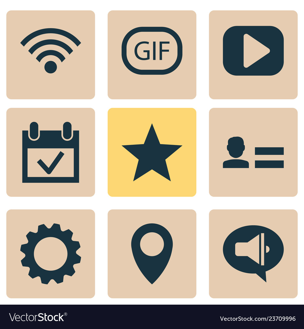 Internet icons set with setting media animation vector image Internet icons set with setting media animation