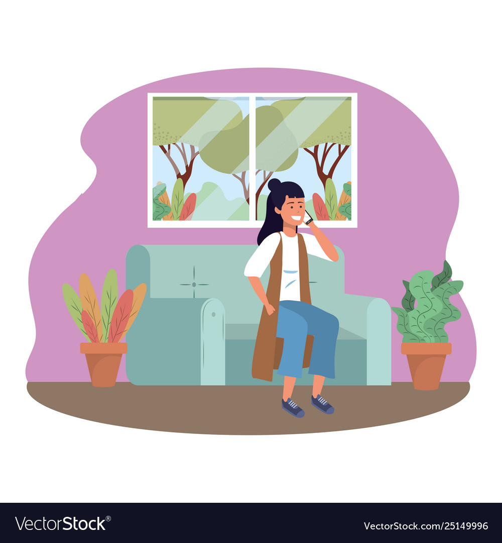 Millenial Person Sitting Using Smartphone Indoors Vector Image