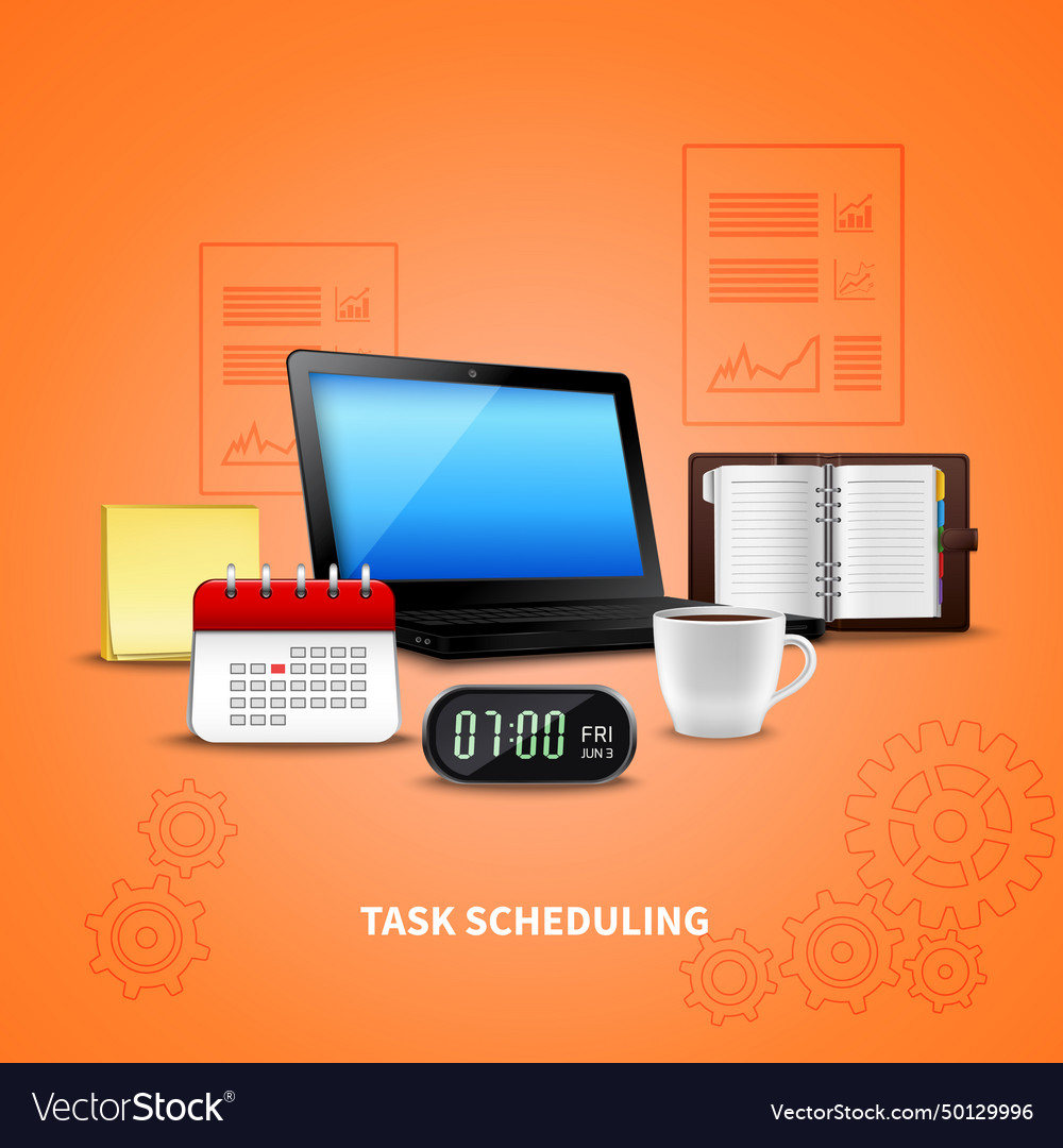 Orange time management realistic Royalty Free Vector Image