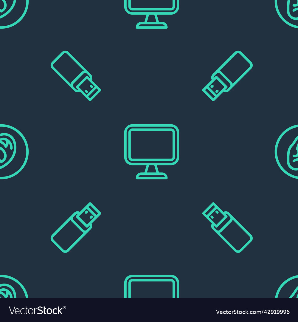 Set line computer monitor usb flash drive and ear vector image Set line computer monitor usb flash drive and ear