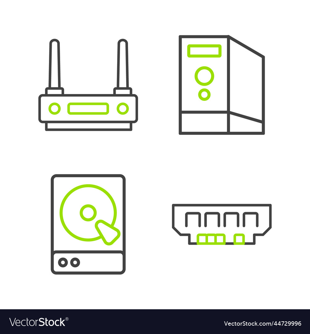 Set line ram random access memory hard disk vector image Set line ram random access memory hard disk