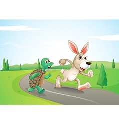 A turtle win the race against a rabbit Royalty Free Vector