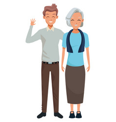 Family old mother with adult son smiling Vector Image