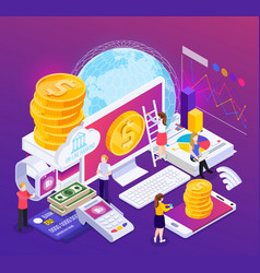 Online banking isometric round composition Vector Image