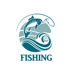 Fishing emblem with waves Royalty Free Vector Image