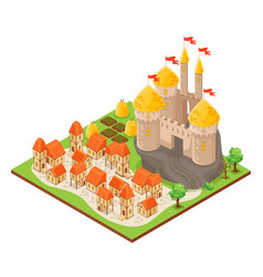 Medieval royal castle isometric set Royalty Free Vector