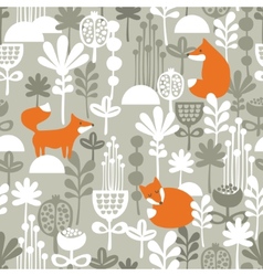 Fox in winter forest seamless pattern Royalty Free Vector