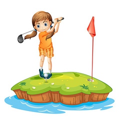 A cute little girl golfing Royalty Free Vector Image