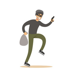 Robber in mask running with huge sack colorful Vector Image