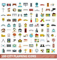 100 urban planning icons set simple style Vector Image