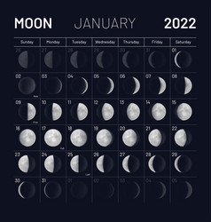 Moon phase calendar 2022 year month cycle planner Vector Image