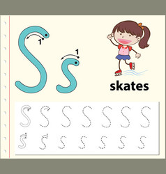 Letter s tracing alphabet worksheets Royalty Free Vector