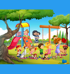 Kids playing with their animals at the playground Vector Image