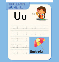 Alphabet tracing worksheet with letter u and u Vector Image