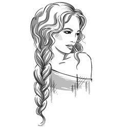 Sketch of a beautiful girl with curly hair Vector Image