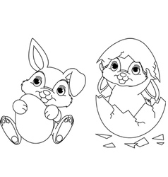 Easter bunny painting eggs Royalty Free Vector Image