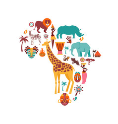 Africa map with animals icons tribal Royalty Free Vector