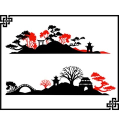 Abstract asian landscape with clouds and bird Vector Image
