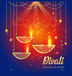 Happy Diwali Festival Lights Retro Oil Gold Vector Image