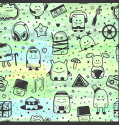 Seamless pattern cartoonish monsters characters Vector Image