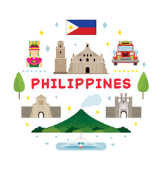 Philippines landmarks people in traditional Vector Image