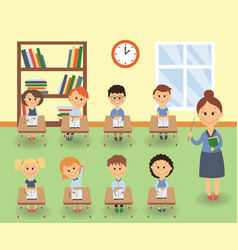 Lesson in elementary school kids and teacher Vector Image