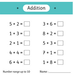 Subtraction number range up to 10 math worksheet Vector Image