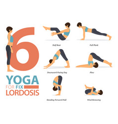 6 yoga poses for workout in swayback fix concept Vector Image