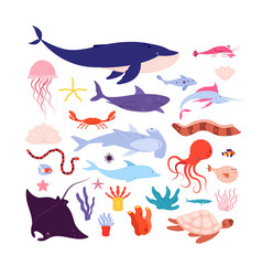 Sea animals underwater animal creatures Royalty Free Vector