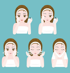 Girl Washing Her Face With Special Skincare Soap Vector Image