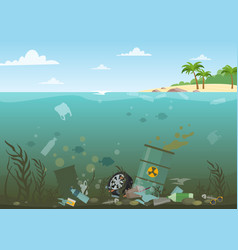 Sea garbage in polluted water dirty ocean beach Vector Image