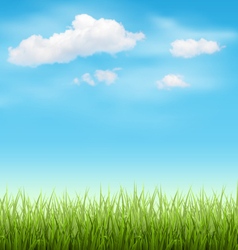 Green Grass Lawn with Clouds and Sun on Blue Sky Vector Image