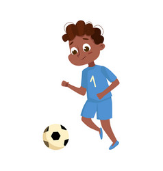 Cute little boy character kicking soccer ball Vector Image