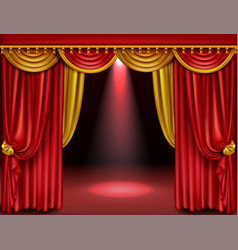 Gold Frame With Light Bulbs On Red Velvet Curtain Vector Image