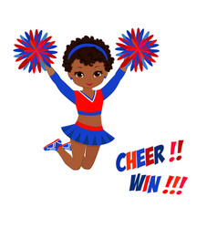 Cheerleader in blue yellow uniform with pom pom Vector Image