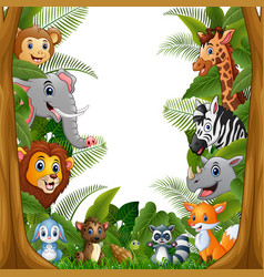 Animals with blank sign at forest Royalty Free Vector Image