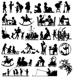 Children silhouettes children playing Royalty Free Vector