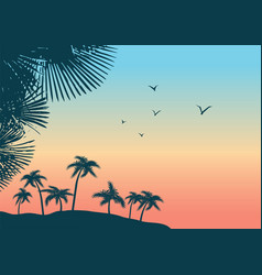 A beautiful sunset sunrise with palm trees vector image