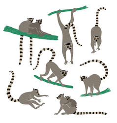 Lemur emoji stickers set Royalty Free Vector Image