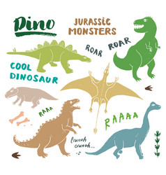 Dino doodles set cute dinosaurs sketch and Vector Image