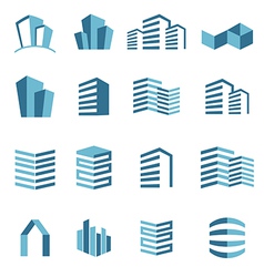 City buildings silhouette icons Royalty Free Vector Image