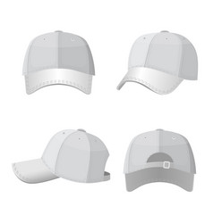 Baseball white caps in front side and back view Vector Image