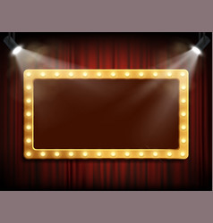 Gold frame with spotlight on curtain background Vector Image