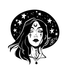 Pointy Witch Hat With Crescent Moon Hand Drawn Vector Image