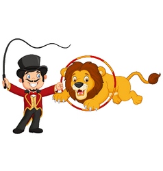 Cartoon tiger jumps through ring of fire Vector Image